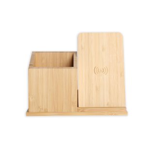 Wireless Bambus Qi Ladegerät Induktiv Kabellos Ladestation Schnellladung USB Micro B Holz Organizer Stiftehalter Schreibtisch